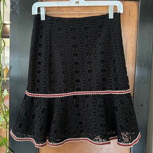 New Sandro Black Richard Chain-Link Lace Flounce Skirt Sz S